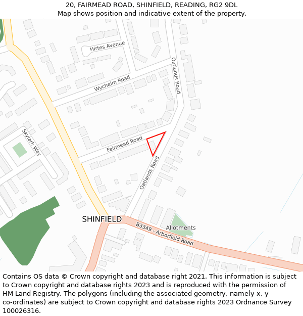 20, FAIRMEAD ROAD, SHINFIELD, READING, RG2 9DL: Location map and indicative extent of plot