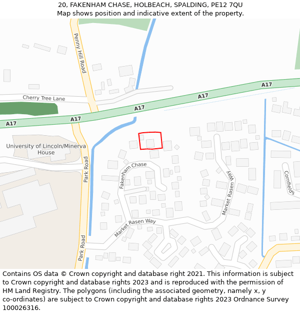 20, FAKENHAM CHASE, HOLBEACH, SPALDING, PE12 7QU: Location map and indicative extent of plot