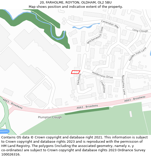 20, FARHOLME, ROYTON, OLDHAM, OL2 5BU: Location map and indicative extent of plot