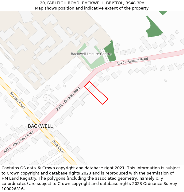 20, FARLEIGH ROAD, BACKWELL, BRISTOL, BS48 3PA: Location map and indicative extent of plot