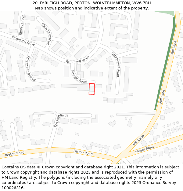 20, FARLEIGH ROAD, PERTON, WOLVERHAMPTON, WV6 7RH: Location map and indicative extent of plot