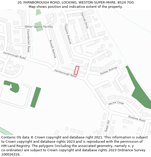 20, FARNBOROUGH ROAD, LOCKING, WESTON-SUPER-MARE, BS24 7GG: Location map and indicative extent of plot