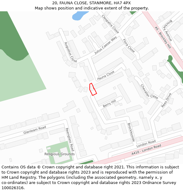 20, FAUNA CLOSE, STANMORE, HA7 4PX: Location map and indicative extent of plot