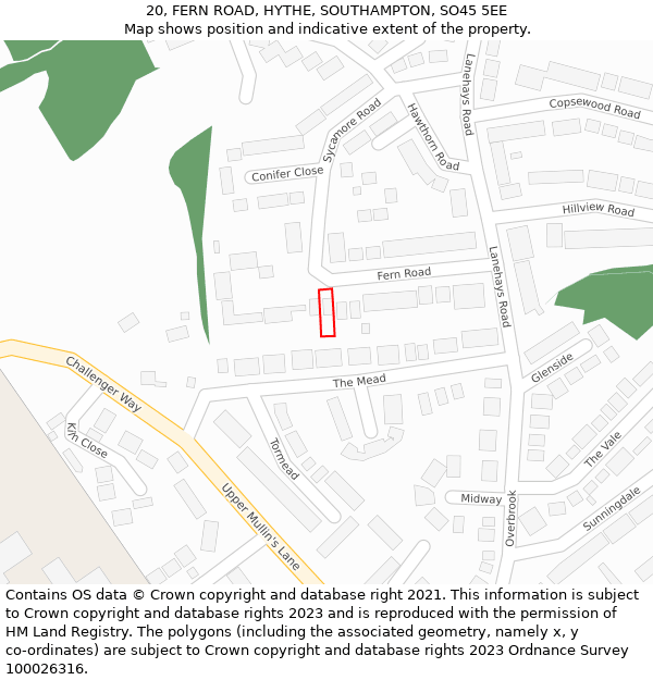 20, FERN ROAD, HYTHE, SOUTHAMPTON, SO45 5EE: Location map and indicative extent of plot