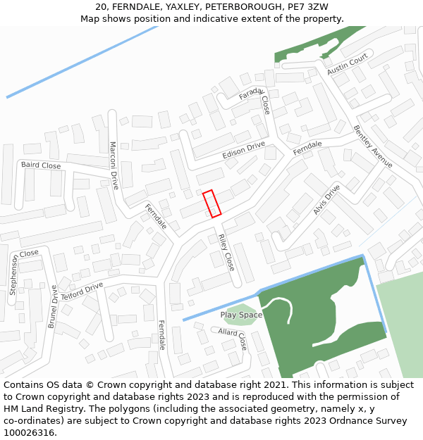 20, FERNDALE, YAXLEY, PETERBOROUGH, PE7 3ZW: Location map and indicative extent of plot