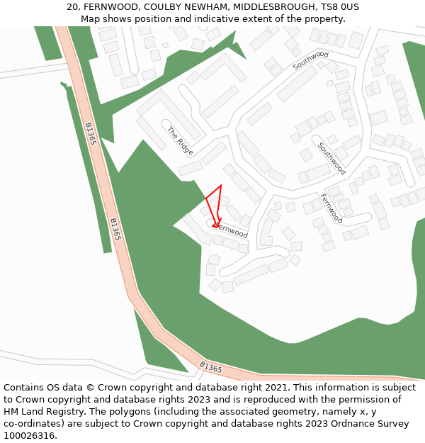 20, FERNWOOD, COULBY NEWHAM, MIDDLESBROUGH, TS8 0US: Location map and indicative extent of plot