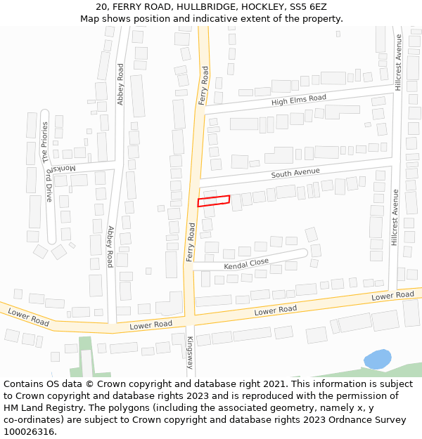 20, FERRY ROAD, HULLBRIDGE, HOCKLEY, SS5 6EZ: Location map and indicative extent of plot