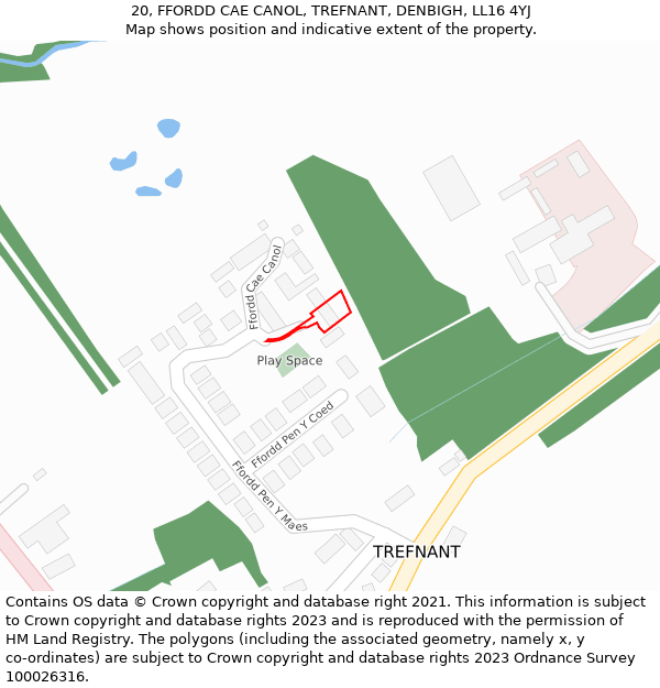 20, FFORDD CAE CANOL, TREFNANT, DENBIGH, LL16 4YJ: Location map and indicative extent of plot