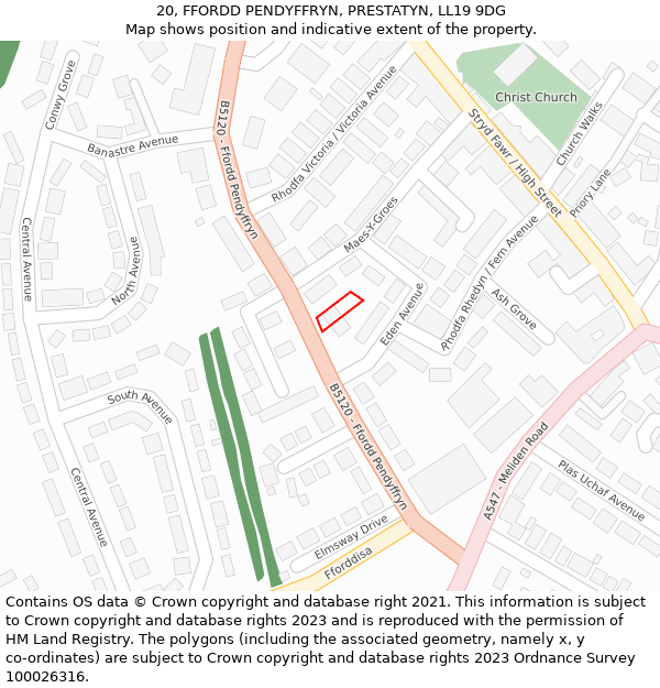 20, FFORDD PENDYFFRYN, PRESTATYN, LL19 9DG: Location map and indicative extent of plot