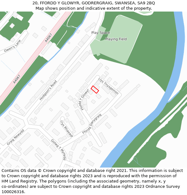 20, FFORDD Y GLOWYR, GODRERGRAIG, SWANSEA, SA9 2BQ: Location map and indicative extent of plot