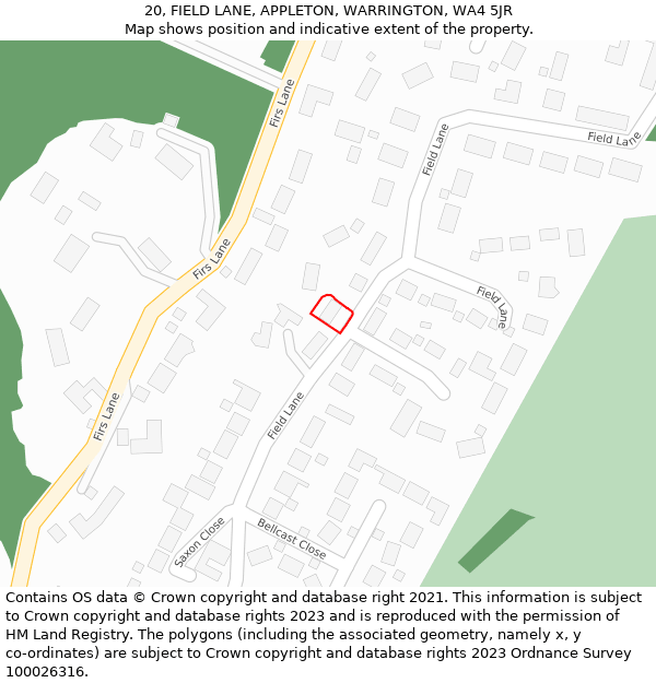 20, FIELD LANE, APPLETON, WARRINGTON, WA4 5JR: Location map and indicative extent of plot