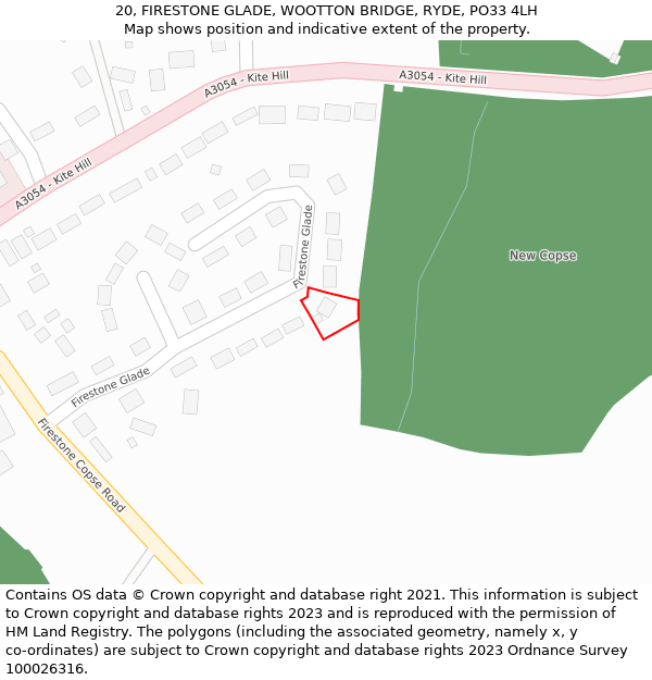20, FIRESTONE GLADE, WOOTTON BRIDGE, RYDE, PO33 4LH: Location map and indicative extent of plot
