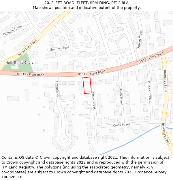 20, FLEET ROAD, FLEET, SPALDING, PE12 8LA: Location map and indicative extent of plot