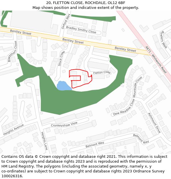 20, FLETTON CLOSE, ROCHDALE, OL12 6BF: Location map and indicative extent of plot