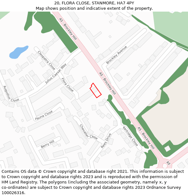 20, FLORA CLOSE, STANMORE, HA7 4PY: Location map and indicative extent of plot