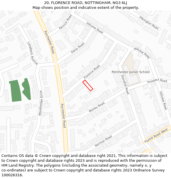 20, FLORENCE ROAD, NOTTINGHAM, NG3 6LJ: Location map and indicative extent of plot