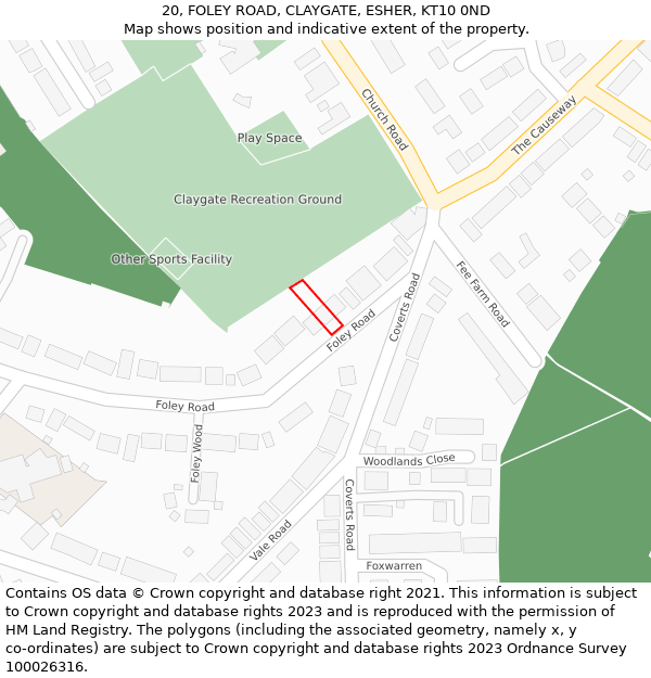 20, FOLEY ROAD, CLAYGATE, ESHER, KT10 0ND: Location map and indicative extent of plot