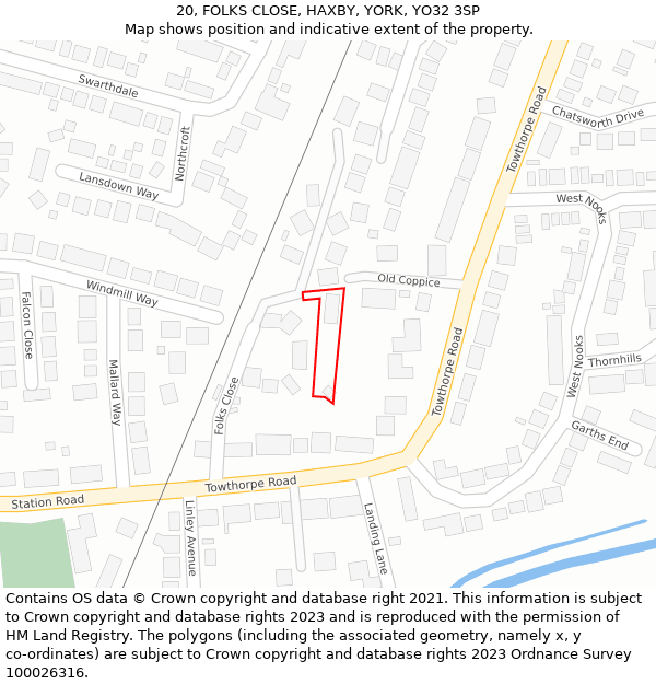 20, FOLKS CLOSE, HAXBY, YORK, YO32 3SP: Location map and indicative extent of plot