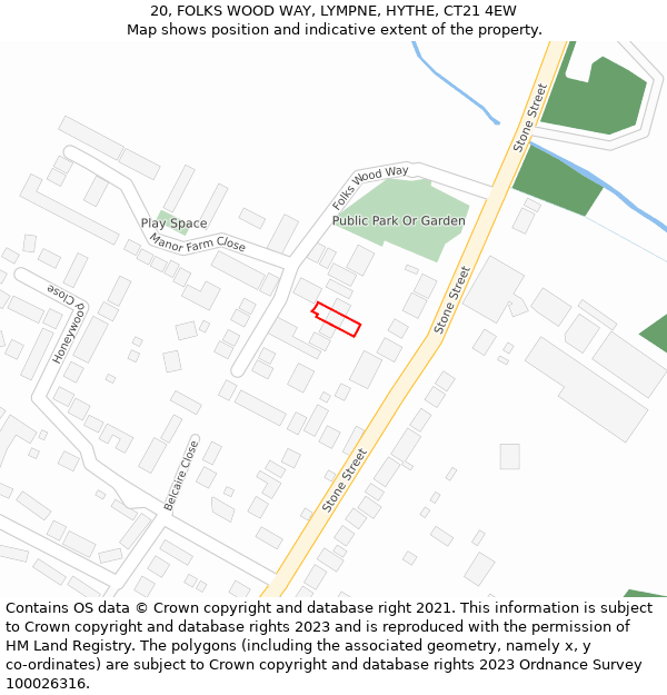 20, FOLKS WOOD WAY, LYMPNE, HYTHE, CT21 4EW: Location map and indicative extent of plot