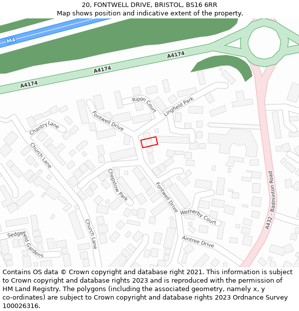 20, FONTWELL DRIVE, BRISTOL, BS16 6RR: Location map and indicative extent of plot