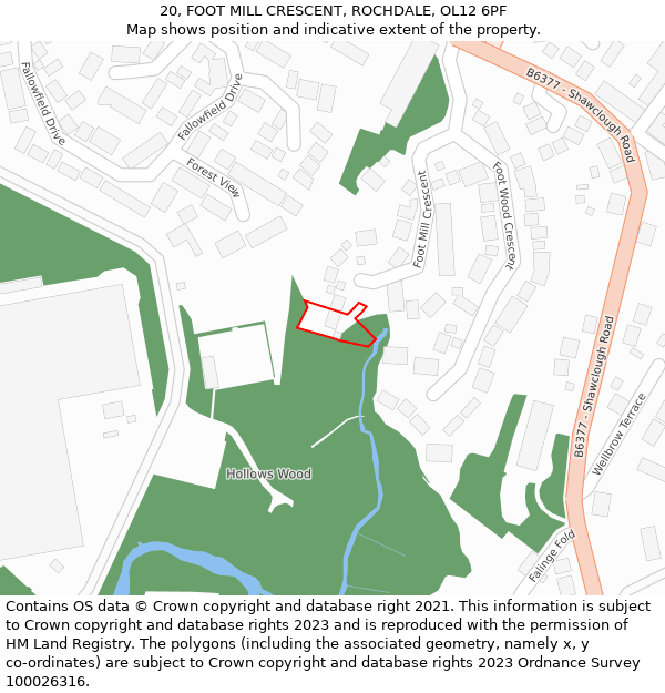 20, FOOT MILL CRESCENT, ROCHDALE, OL12 6PF: Location map and indicative extent of plot