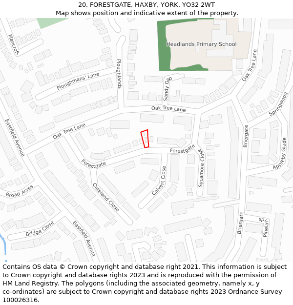 20, FORESTGATE, HAXBY, YORK, YO32 2WT: Location map and indicative extent of plot