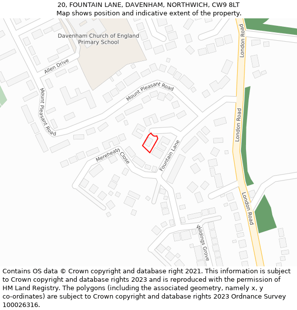 20, FOUNTAIN LANE, DAVENHAM, NORTHWICH, CW9 8LT: Location map and indicative extent of plot