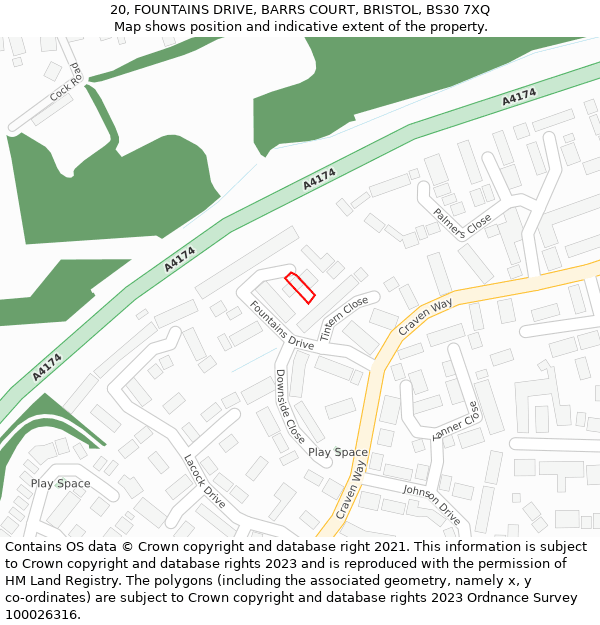 20, FOUNTAINS DRIVE, BARRS COURT, BRISTOL, BS30 7XQ: Location map and indicative extent of plot