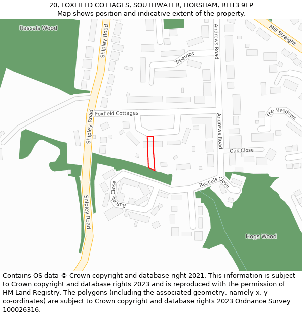 20, FOXFIELD COTTAGES, SOUTHWATER, HORSHAM, RH13 9EP: Location map and indicative extent of plot