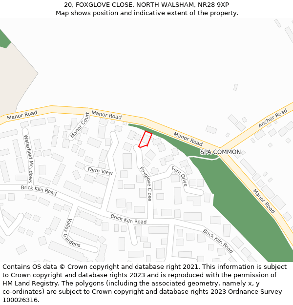 20, FOXGLOVE CLOSE, NORTH WALSHAM, NR28 9XP: Location map and indicative extent of plot