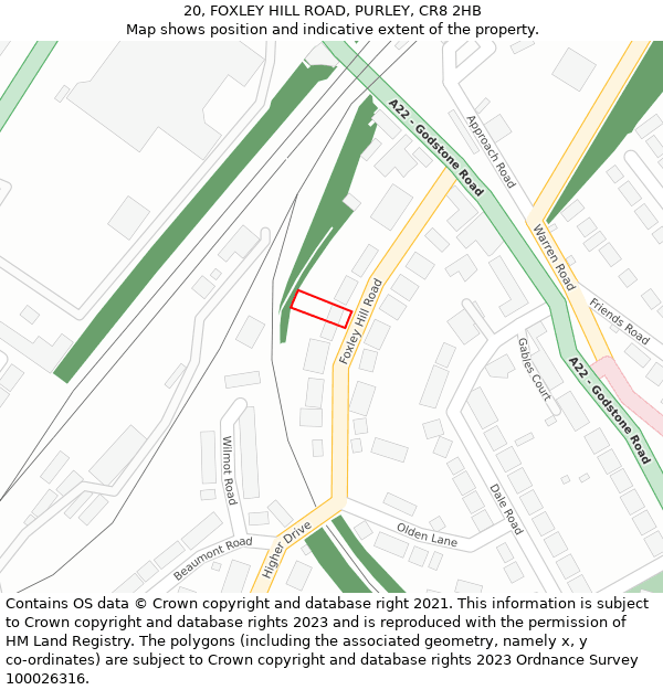 20, FOXLEY HILL ROAD, PURLEY, CR8 2HB: Location map and indicative extent of plot