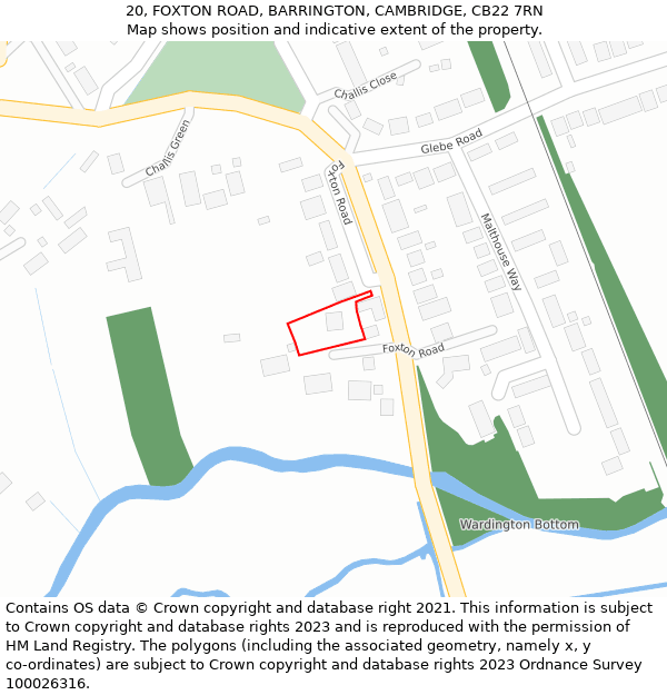 20, FOXTON ROAD, BARRINGTON, CAMBRIDGE, CB22 7RN: Location map and indicative extent of plot