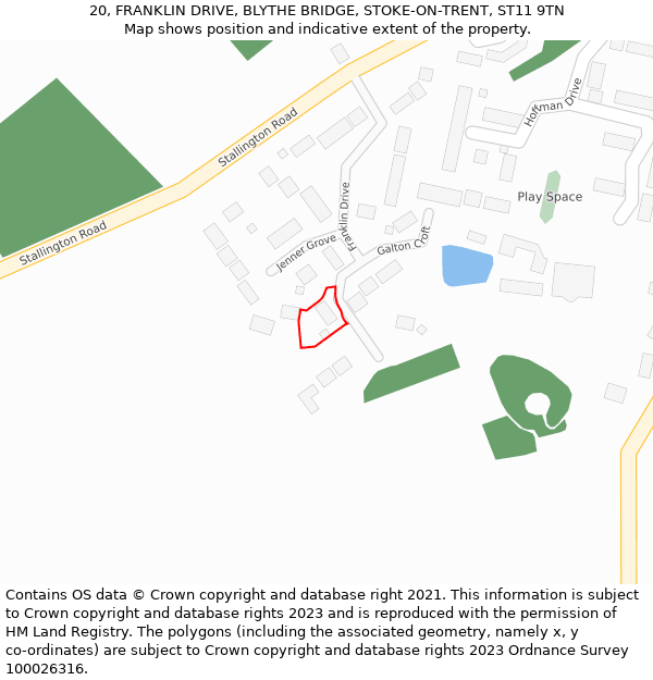 20, FRANKLIN DRIVE, BLYTHE BRIDGE, STOKE-ON-TRENT, ST11 9TN: Location map and indicative extent of plot