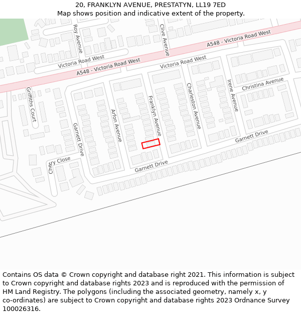 20, FRANKLYN AVENUE, PRESTATYN, LL19 7ED: Location map and indicative extent of plot