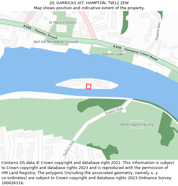 20, GARRICKS AIT, HAMPTON, TW12 2EW: Location map and indicative extent of plot