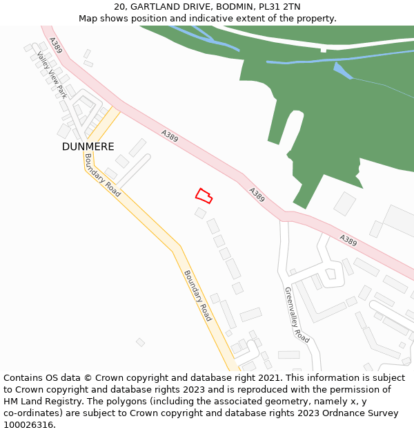 20, GARTLAND DRIVE, BODMIN, PL31 2TN: Location map and indicative extent of plot