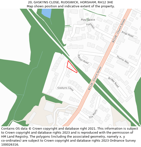 20, GASKYNS CLOSE, RUDGWICK, HORSHAM, RH12 3HE: Location map and indicative extent of plot