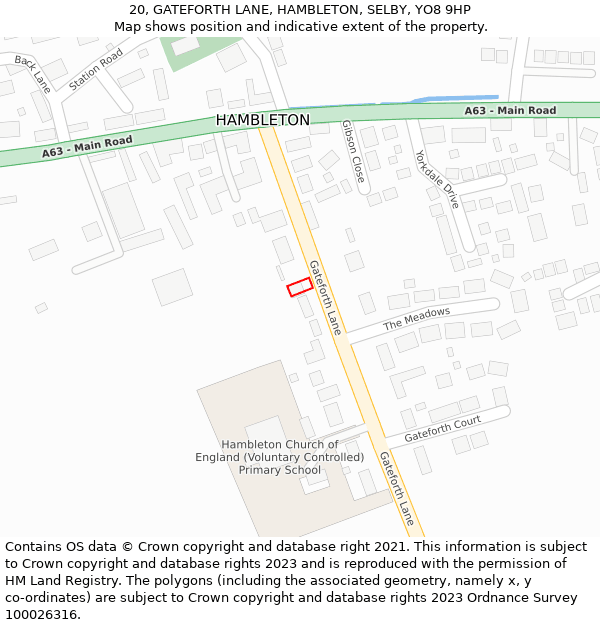 20, GATEFORTH LANE, HAMBLETON, SELBY, YO8 9HP: Location map and indicative extent of plot