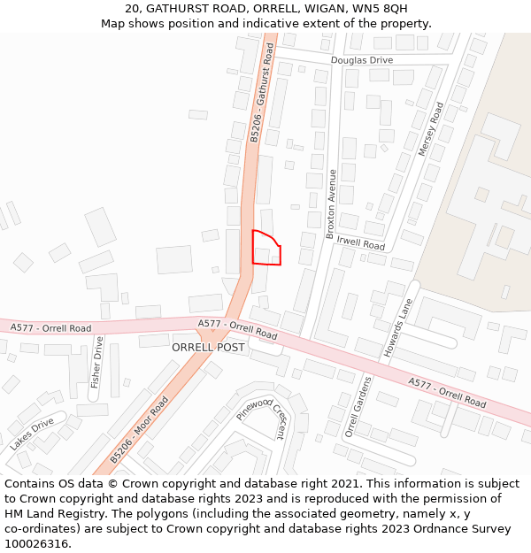 20, GATHURST ROAD, ORRELL, WIGAN, WN5 8QH: Location map and indicative extent of plot