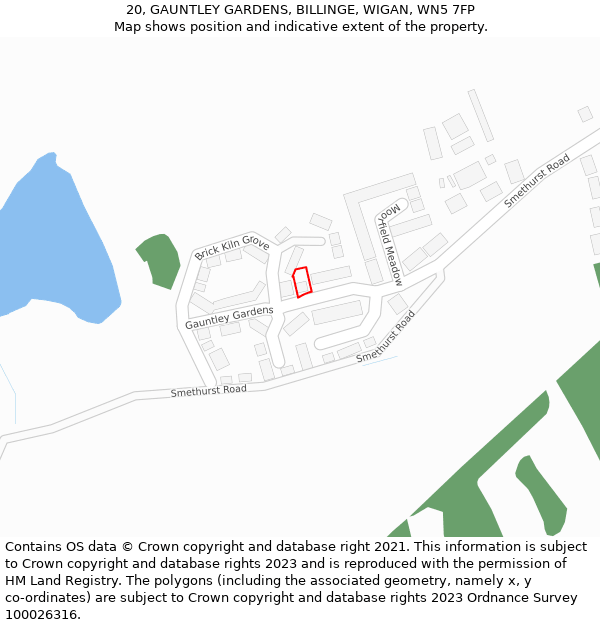 20, GAUNTLEY GARDENS, BILLINGE, WIGAN, WN5 7FP: Location map and indicative extent of plot