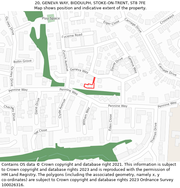 20, GENEVA WAY, BIDDULPH, STOKE-ON-TRENT, ST8 7FE: Location map and indicative extent of plot