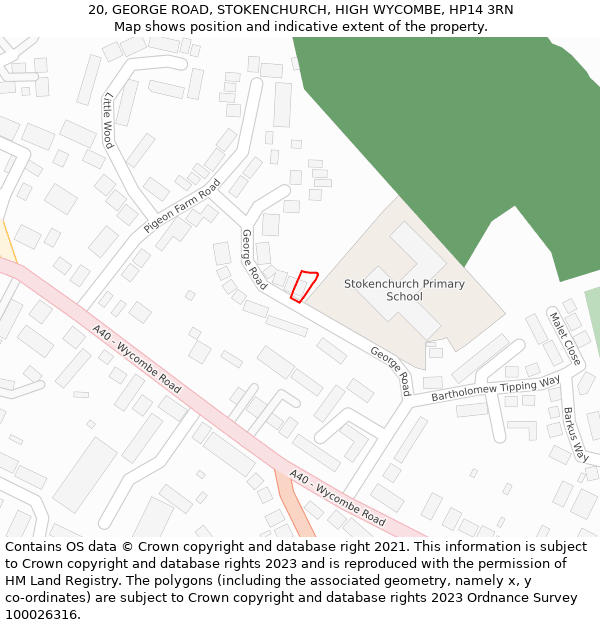 20, GEORGE ROAD, STOKENCHURCH, HIGH WYCOMBE, HP14 3RN: Location map and indicative extent of plot