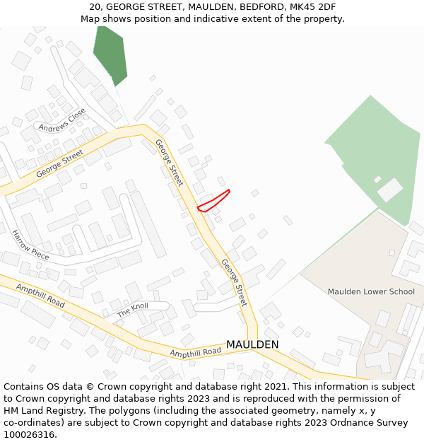 20, GEORGE STREET, MAULDEN, BEDFORD, MK45 2DF: Location map and indicative extent of plot