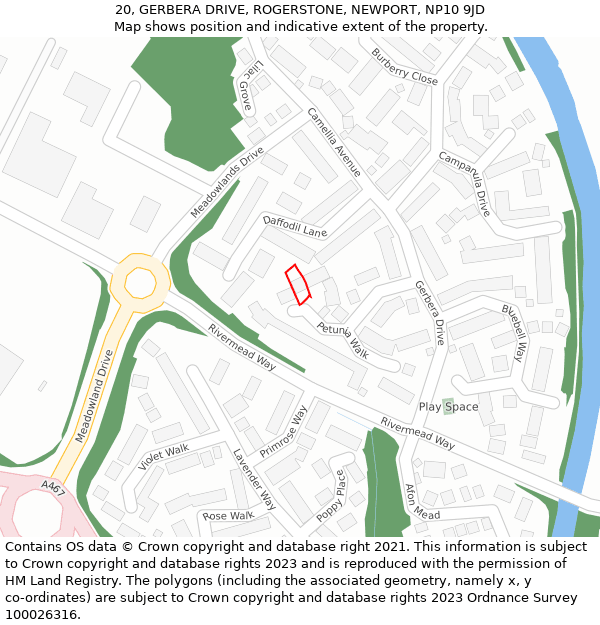20, GERBERA DRIVE, ROGERSTONE, NEWPORT, NP10 9JD: Location map and indicative extent of plot