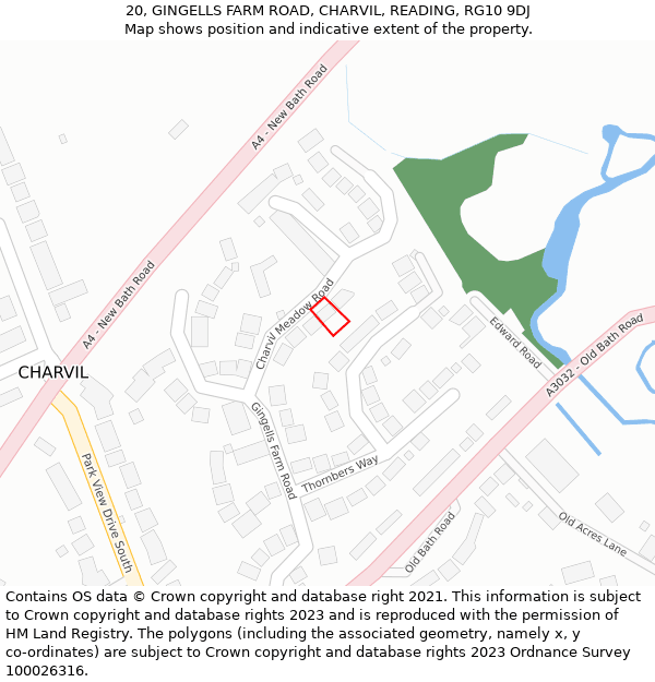20, GINGELLS FARM ROAD, CHARVIL, READING, RG10 9DJ: Location map and indicative extent of plot