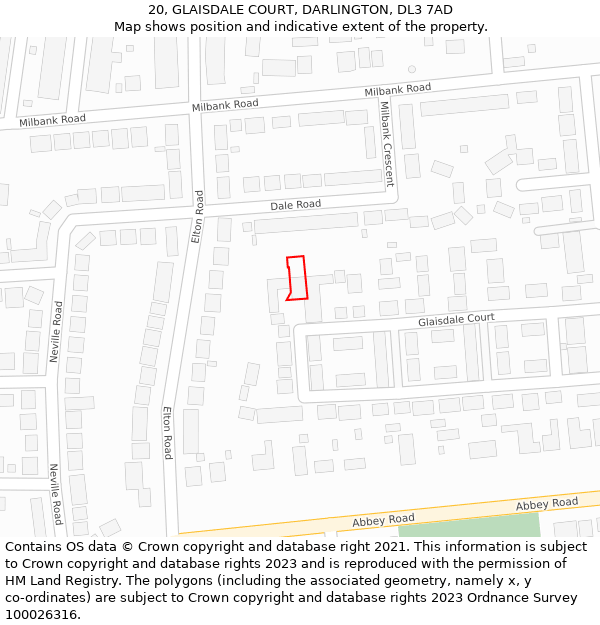 20, GLAISDALE COURT, DARLINGTON, DL3 7AD: Location map and indicative extent of plot