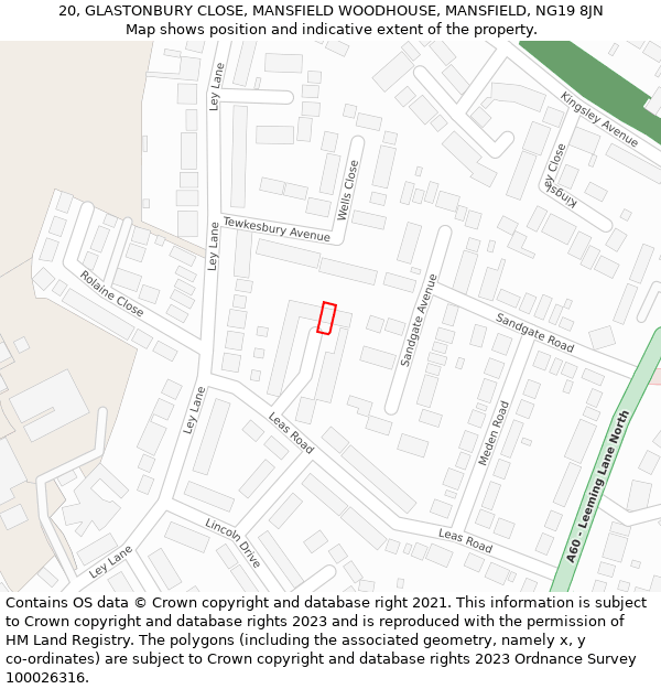 20, GLASTONBURY CLOSE, MANSFIELD WOODHOUSE, MANSFIELD, NG19 8JN: Location map and indicative extent of plot