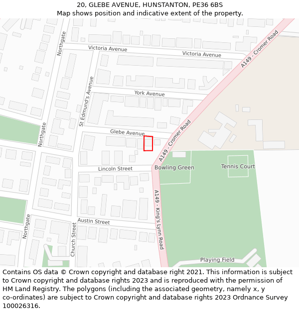 20, GLEBE AVENUE, HUNSTANTON, PE36 6BS: Location map and indicative extent of plot