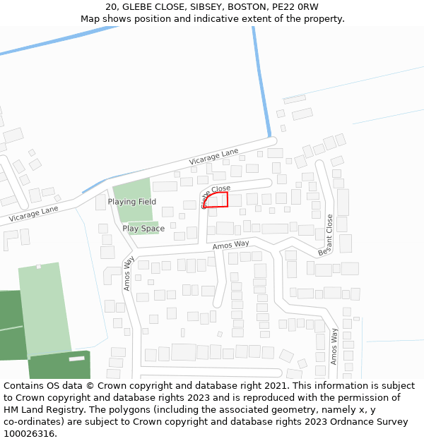 20, GLEBE CLOSE, SIBSEY, BOSTON, PE22 0RW: Location map and indicative extent of plot