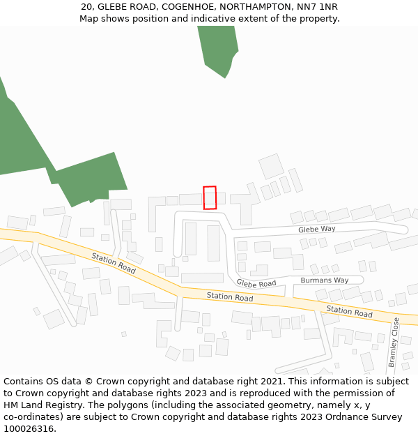 20, GLEBE ROAD, COGENHOE, NORTHAMPTON, NN7 1NR: Location map and indicative extent of plot